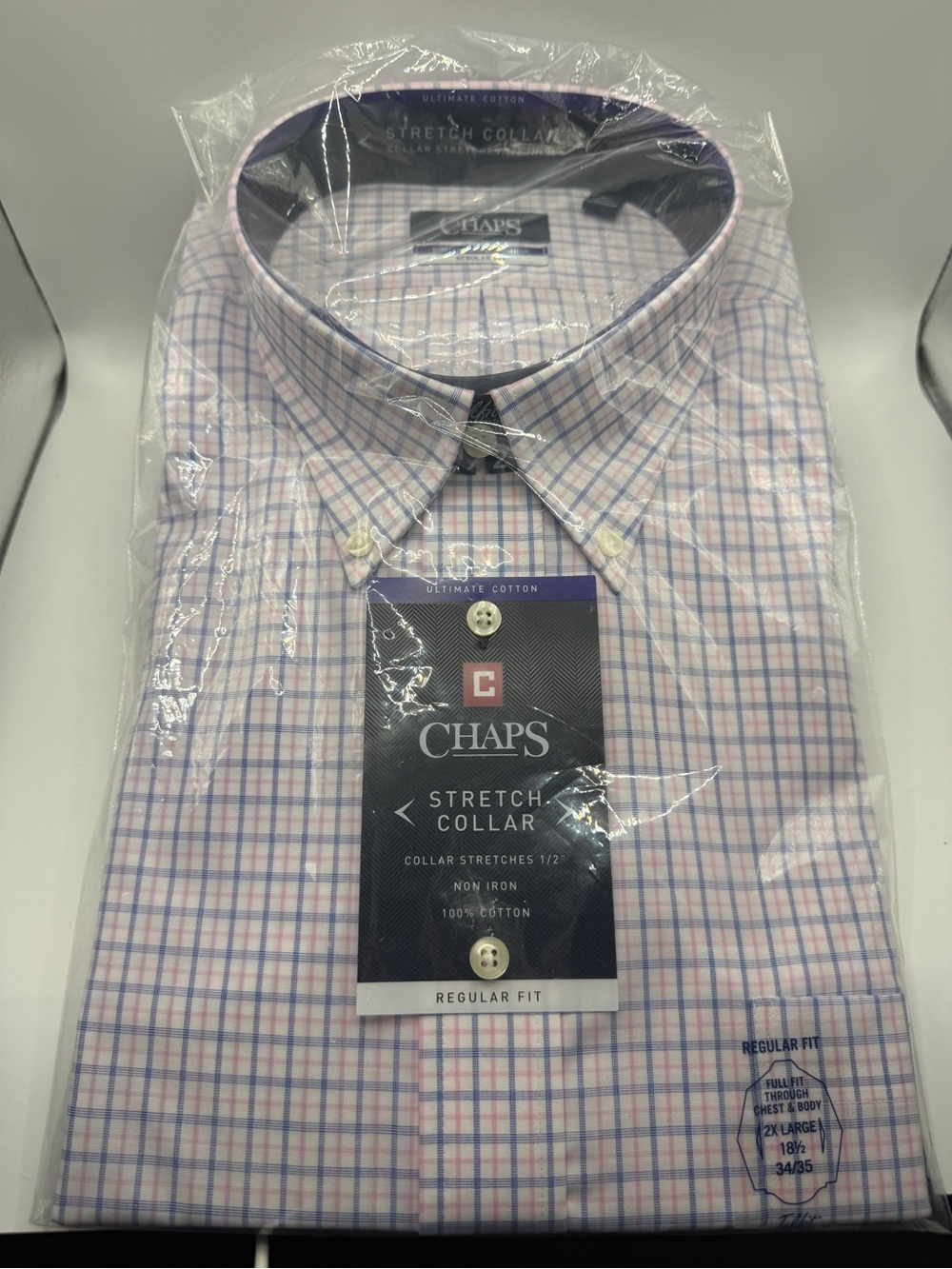 Chaps Non-Iron Plaid Dress Shirt 2XL 18.5 34/35 NEW With Tags $65 MSRP